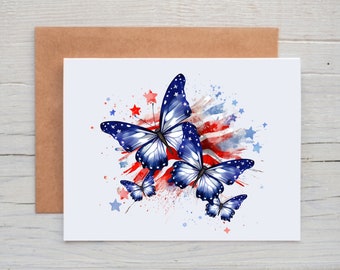 4th of July Butterfly Cards, Patriotic Note Cards with Envelopes, Patriotic Stationary for Women, Independence Day Card, Card for Veteran