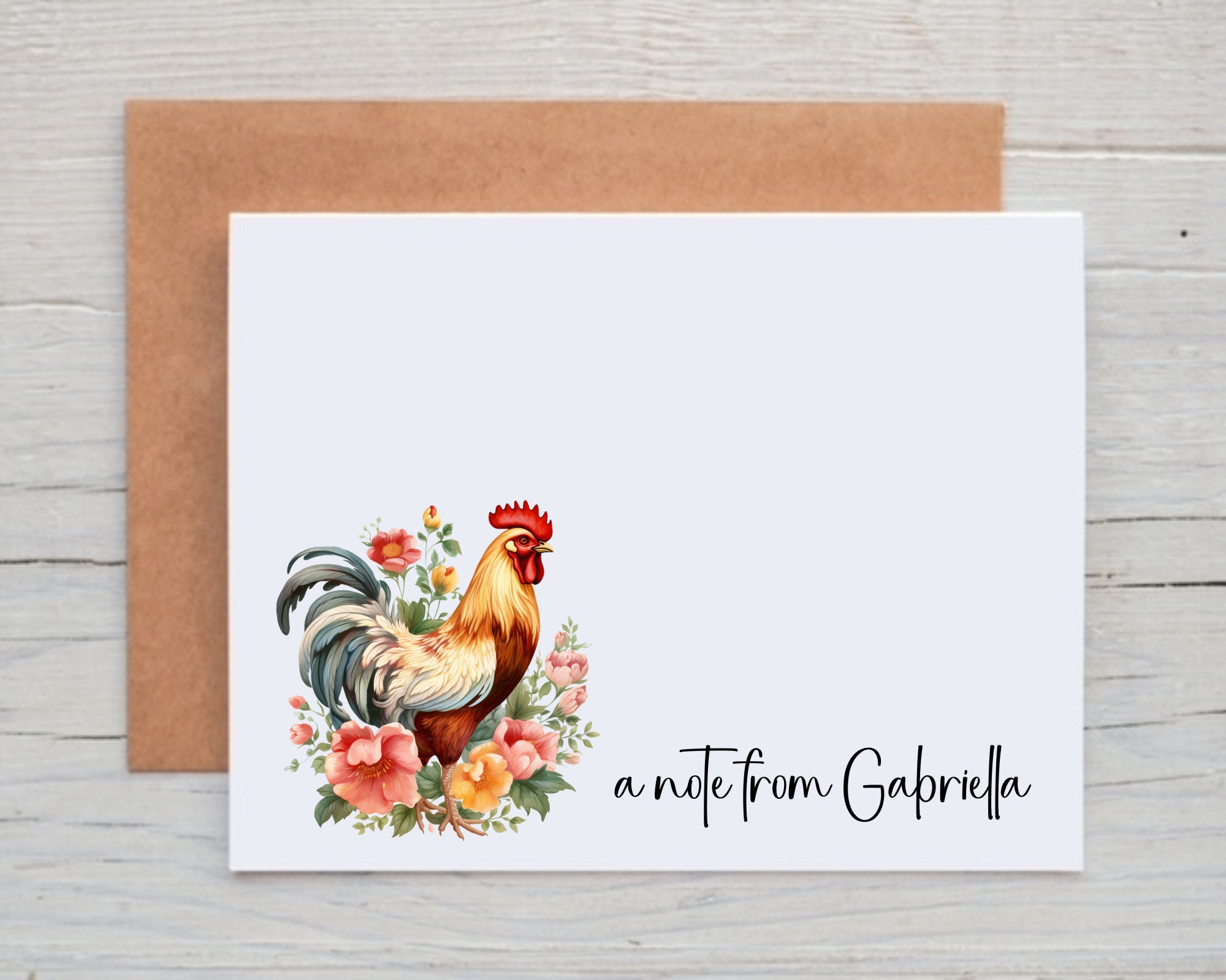 Chicken Key Card Personalized Chicken Cards, Floral Chicken Stationery, Chicken Gifts ...