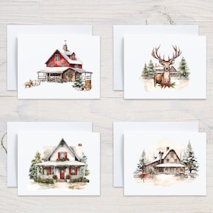 Country Christmas Cards with Envelopes, Holiday Greeting Cards Blank Inside, Farmhouse Christmas Card Pack, Christmas Gift for Coworkers