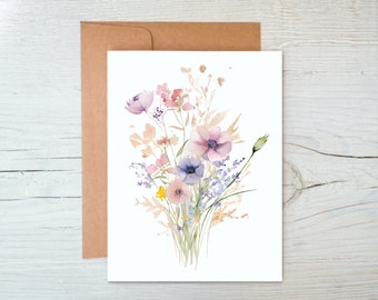 Watercolor Wildflower Card Set, Spring Stationery, Floral Note Cards for Women, Botanical Cards with Envelopes, All Occasion Greeting Cards