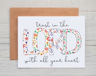 Trust in the Lord with all your heart Christian note cards blank inside, Proverbs 3 5-6 Christian encouragement cards for women, floral