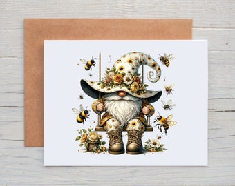 Bee Gnome Cards with Envelopes, Gnome Note Cards, Gnome Greeting Cards, Gnome Gift for Women, Summer Stationery, All Occasion Card Pack