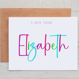 Personalized Note Cards for Kids, Stationery Sets for Girls, Thank You Cards for Kids, A note from card, Birthday Gift for Teens