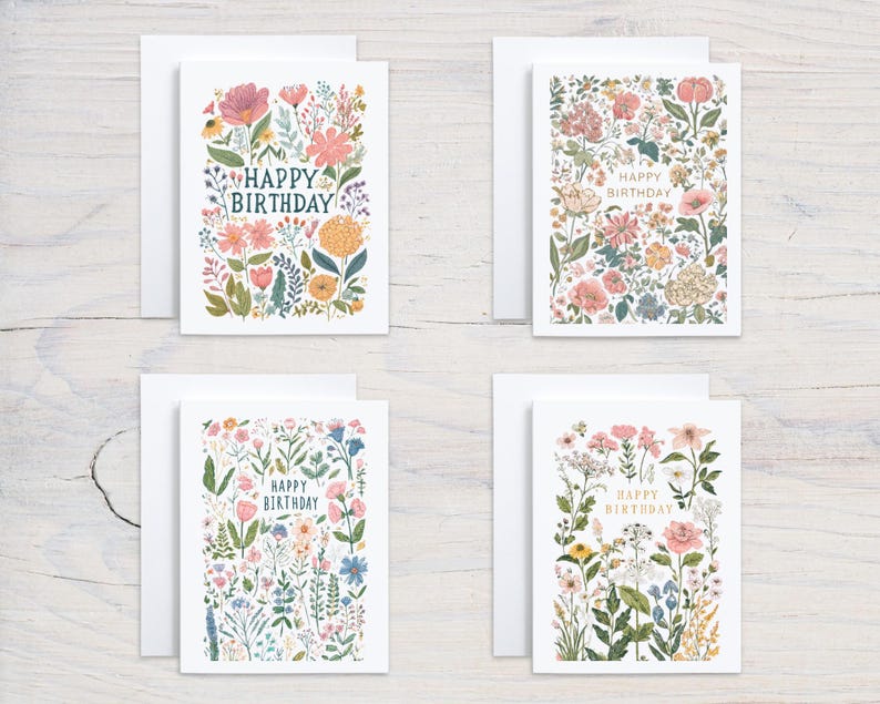 Floral Birthday Card Pack, Birthday Card Assortment Pack, Blank Birthday Cards with Envelopes, Birthday Card Variety Pack bild 1