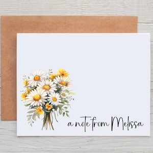 Personalized Daisy Card Pack, Floral Stationery for Women, Spring Note Cards with Envelopes, Custom A Note From Card, Floral Card Set