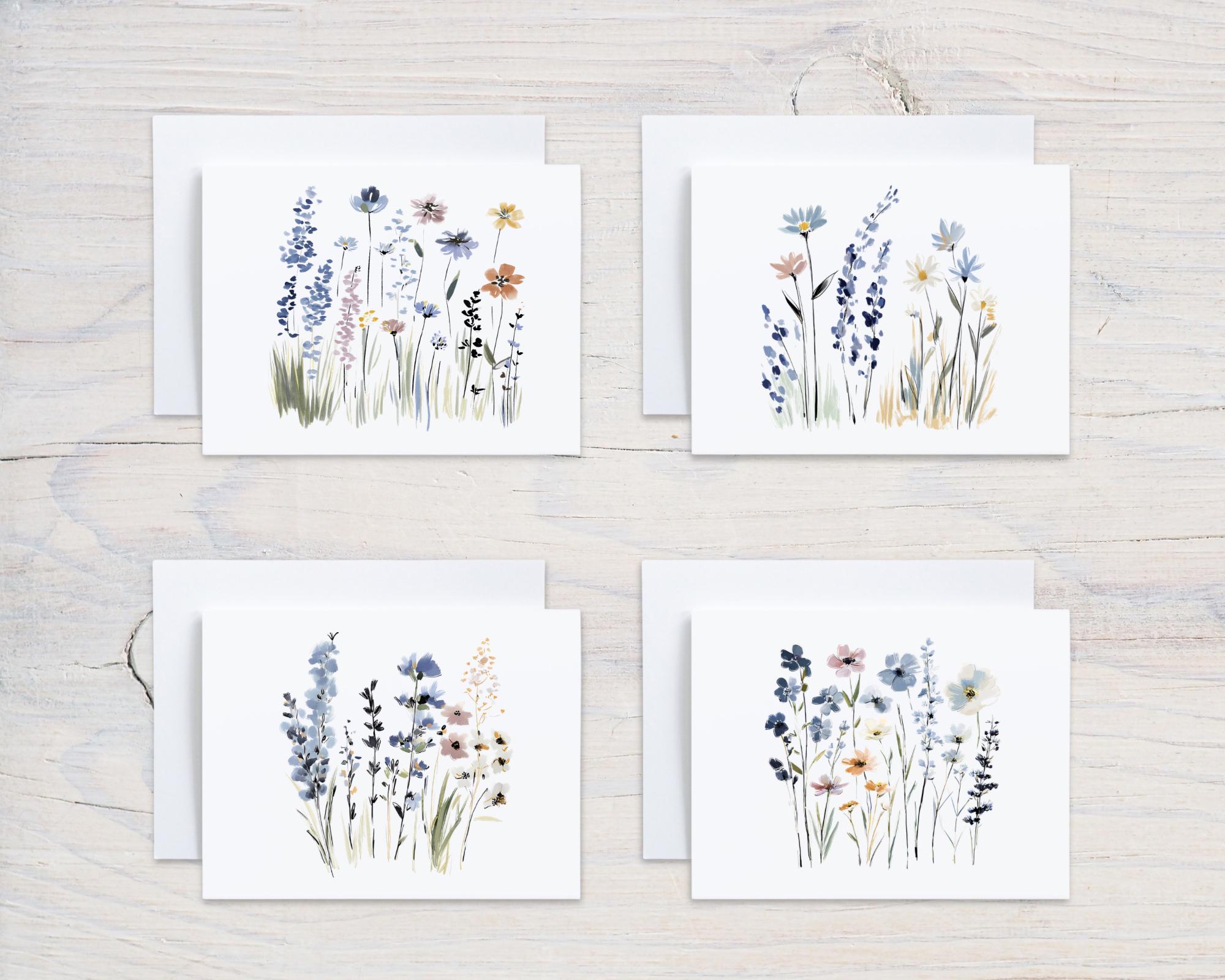 Watercolor Wildflower Note Cards With Envelopes, Floral Card Variety ...