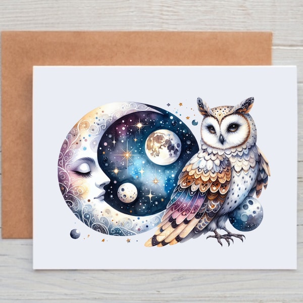 Celestial Owl Notecards with Envelopes, Owl Stationery for Women, Owl Gifts for Teens, Celestial Note Cards, All Occasion Greeting Cards