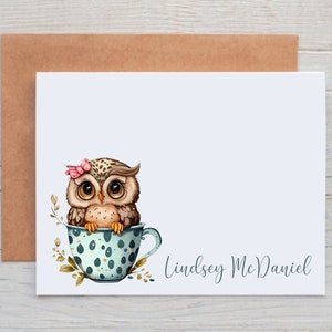 Owl Cards Personalized Note Cards with Envelopes, Custom Stationery, Owl Stationery, Owl Gift for Women, Card Pack for Friend