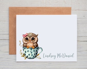 Owl Cards Personalized Note Cards with Envelopes, Custom Stationery, Owl Stationery, Owl Gift for Women, Card Pack for Friend