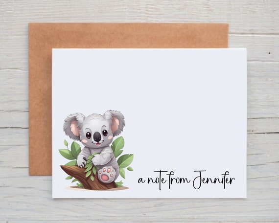 Personalized Koala Cards Set of 12, Custom A Note From Card, Koala Gifts  for Girls, Koala Baby Shower Thank You Note