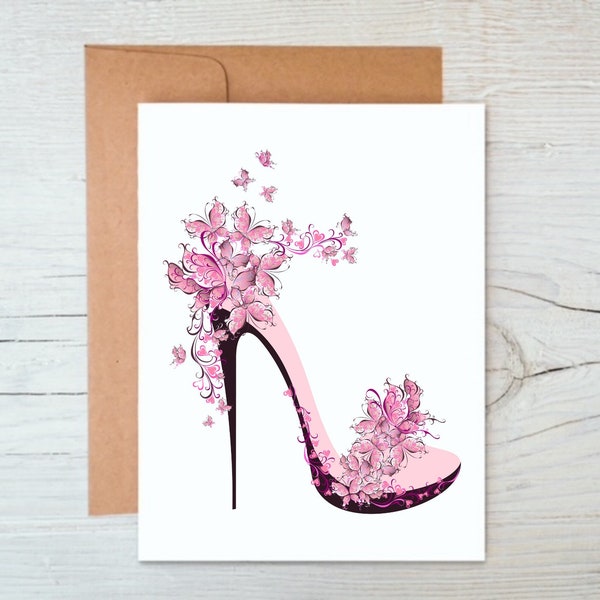 High Heel Shoe Cards, All Occasion Cards, Blank Note Cards, Butterfly Stationary Set, Folded Cards with Envelopes, Set of 12