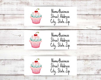 Birthday Return Address Labels, Personalized Address Labels, Envelope Labels, Return Labels with Cupcakes, Return Label Sticker