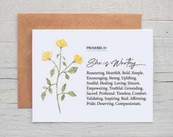 Proverbs 31 Note Cards, She is Worthy Cards, Christian Note Cards with Bible Verses, Inspirational Card for Women