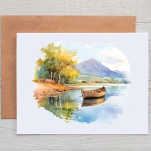 Lake Note Cards with Envelopes, Summer Landscape Note Cards, Lake House Gifts, Note Cards for Men, Boat Note Cards, Summer Stationery
