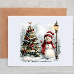 Christmas Snowman Greeting Cards, Christmas Scene Card Pack, Christmas Village Card Set, Holiday Cards, Traditional Christmas Cards
