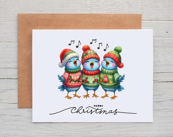 Bird Christmas Cards with Envelopes, Holiday Greeting Cards Blank Inside, Funny Christmas Cards, Christmas Bird Card Set