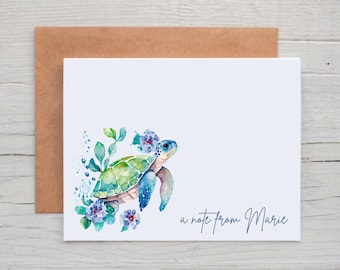 Personalized Turtle Note Cards with Envelopes, Turtle Stationery, a note from card, Turtle Gift for Women, Sea Turtle Cards