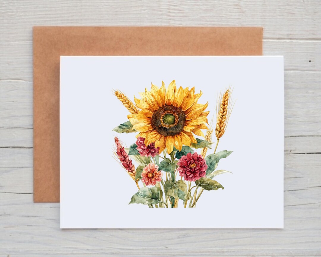 Sunflower Note Cards With Envelopes , Floral Note Card for Women ...