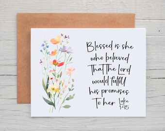 Luke 1:45 Card, Christian Note Cards, Encouragement Card for Friend, Floral Note Card with Bible Verses, Inspirational Card for Women