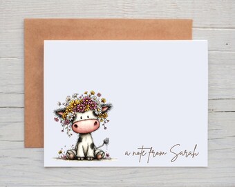 Personalized Cow Note Cards, Highland Cow Greeting Cards, Cow Stationery, Cow Gifts for Women, Cow Thank You Notes for Baby Shower