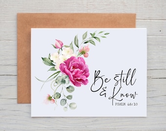 Psalm 46:10 Card, Christian Note Cards, Encouragement Card for Friend, Floral Note Cards with Bible Verses, Inspirational Card for Women