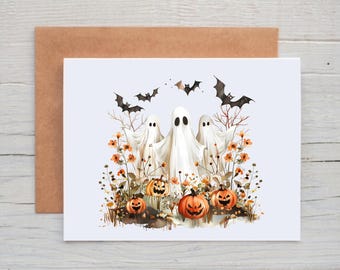 Spooky Ghost Note Cards with Envelopes, Halloween Note Cards, Halloween Greeting Cards for Kids, Blank Note Cards, Halloween Card Pack