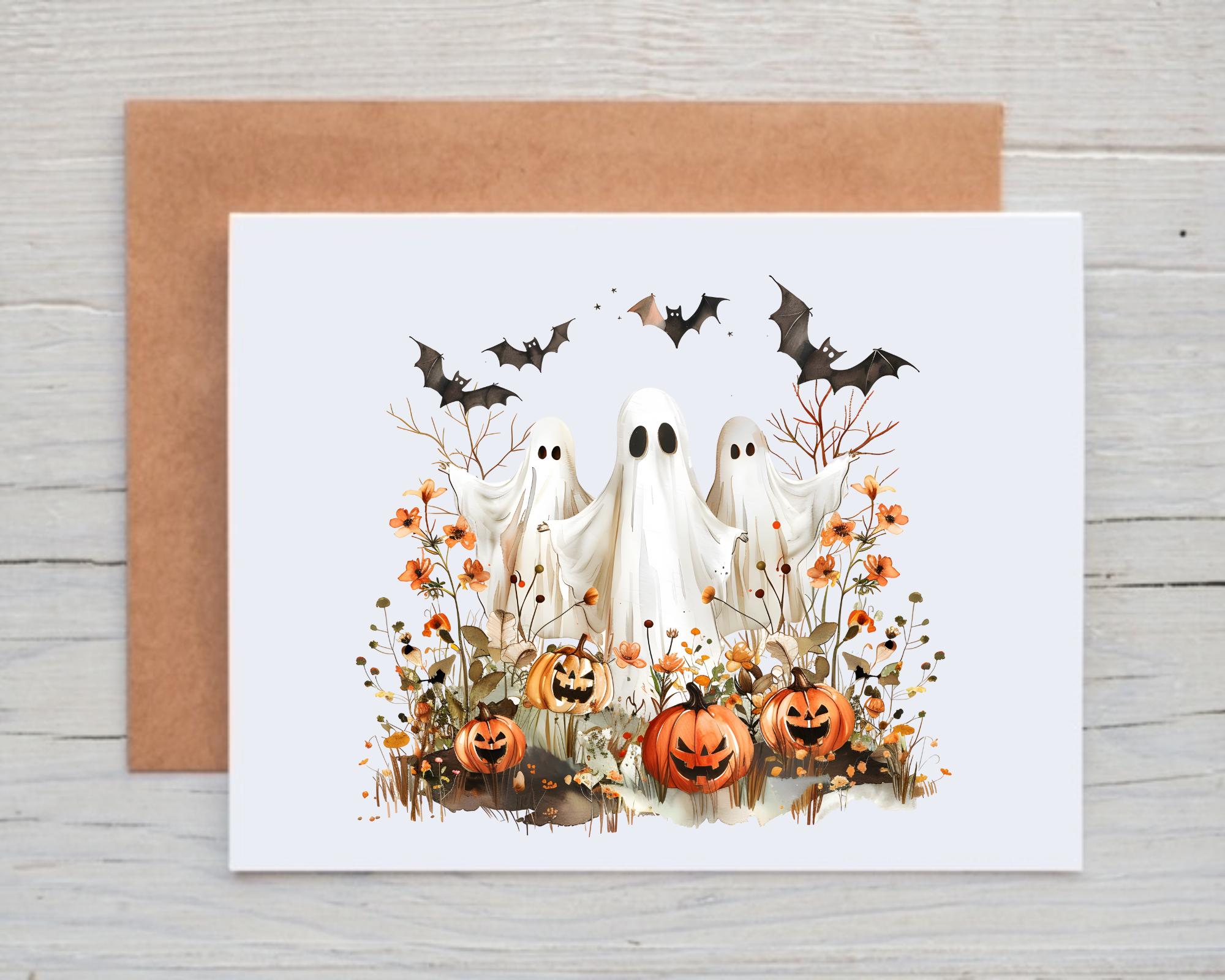 Spooky Ghost Note Cards With Envelopes, Halloween Note Cards, Halloween ...