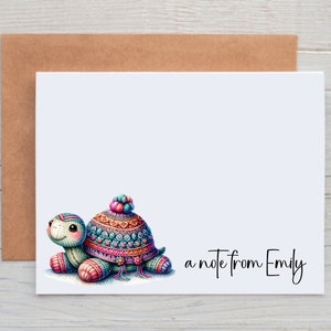 Personalized Turtle Note Cards with Envelopes, Turtle Stationery Set, A Note From Cards, Turtle Gifts for Women, Crochet Turtle Card Pack