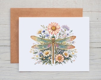 Boho Dragonfly Note Cards with Envelopes, Dragonfly Stationery, Insect Card Pack, Spring Stationery for Women, All Occasion Greeting Cards