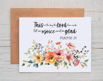 Psalm 118:24 Card, Christian Note Cards, Encouragement Card for Friend, Floral Note Cards with Bible Verses, Inspirational Card for Women