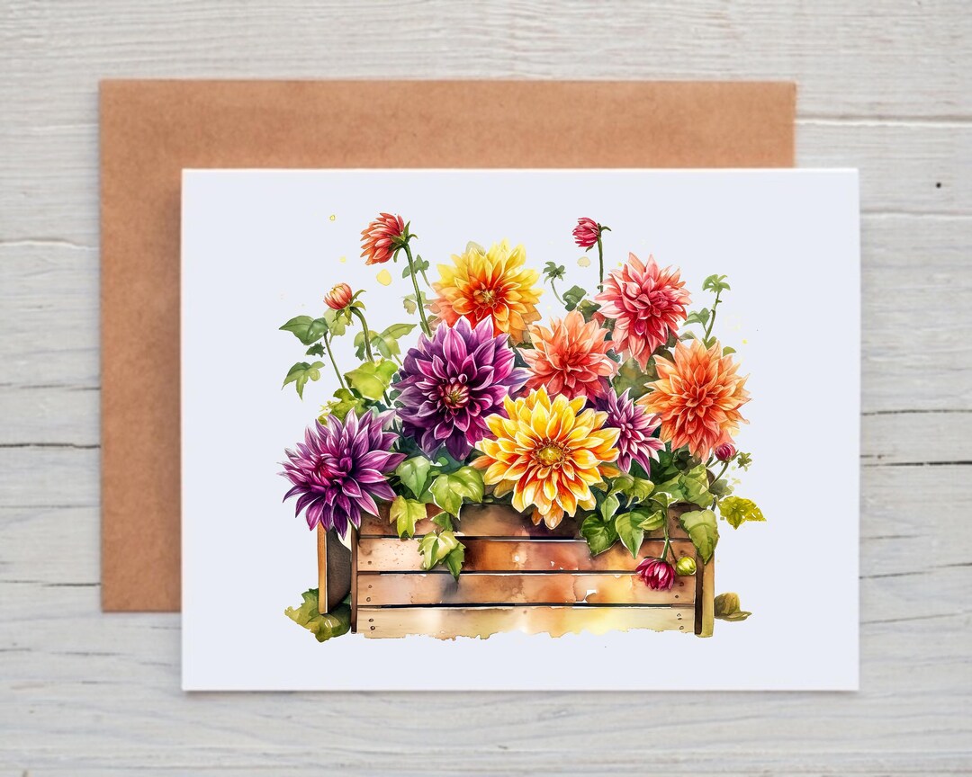 Dahlia Note Cards With Envelopes, Floral Card Pack, Spring Stationery ...
