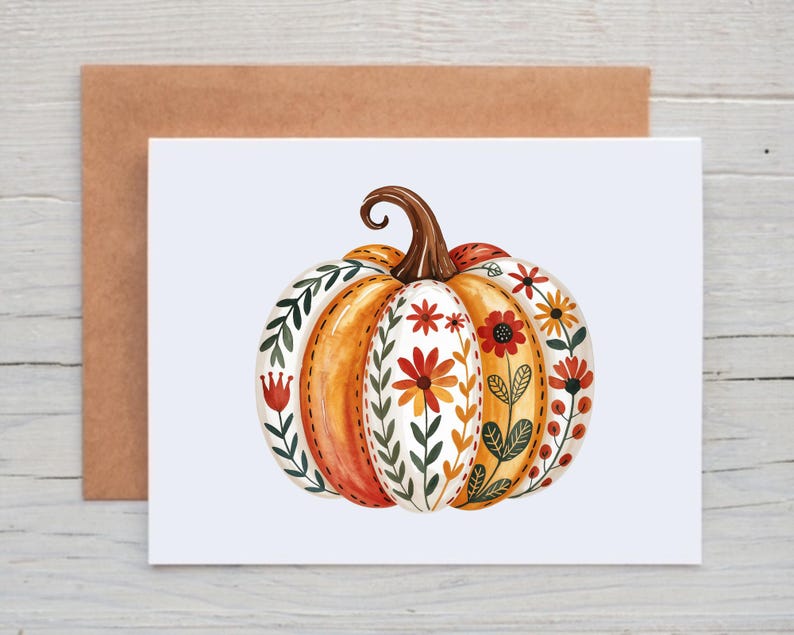 Boho Pumpkin Cards, Fall Pumpkin Note Cards With Envelopes, Fall ...