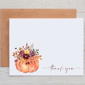 Fall Wedding Thank You Cards, Watercolor Pumpkin Note Cards with Envelopes, Fall Card Pack, Fall Stationery, Autumn Thank You Notes