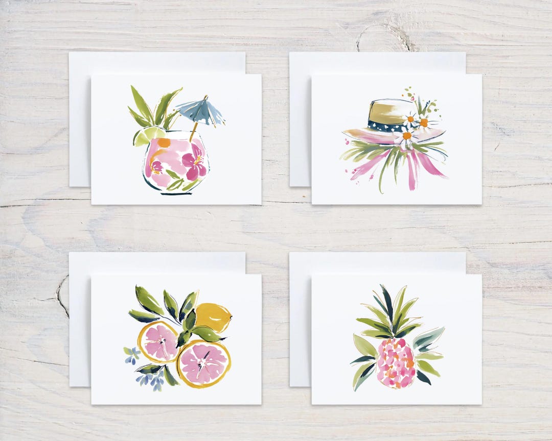 Tropical Note Cards Variety Pack, Pineapple Cards, Summer Note Cards ...