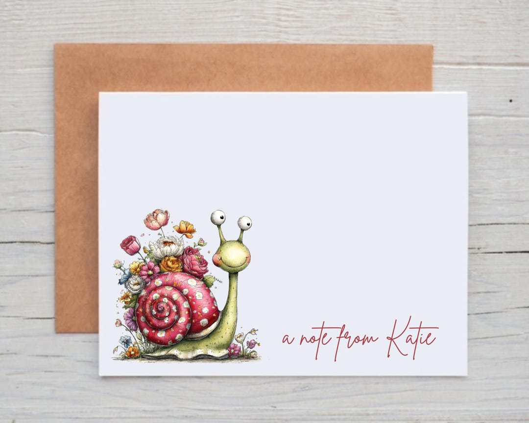 Snail Taking Notes Personalized Snail Note Cards, Snail Card Pack, Snail Stationery for ...