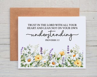Proverbs 3:5 Card, Christian Note Cards, Encouragement Card for Friend, Floral Note Cards with Bible Verses, Inspirational Card for Women