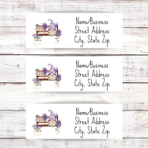 Lavender Gnome Return Address Labels, Personalized Address Labels, Envelope Labels, Gnome Return Labels, Return Mailing Sticker