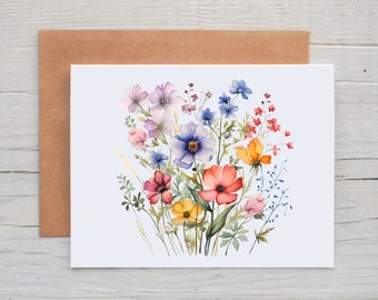 Wildflower Card Set, Watercolor Floral Cards Pack, Floral Note Cards for Women, Botanical Cards with Envelopes, All Occasion Greeting Cards