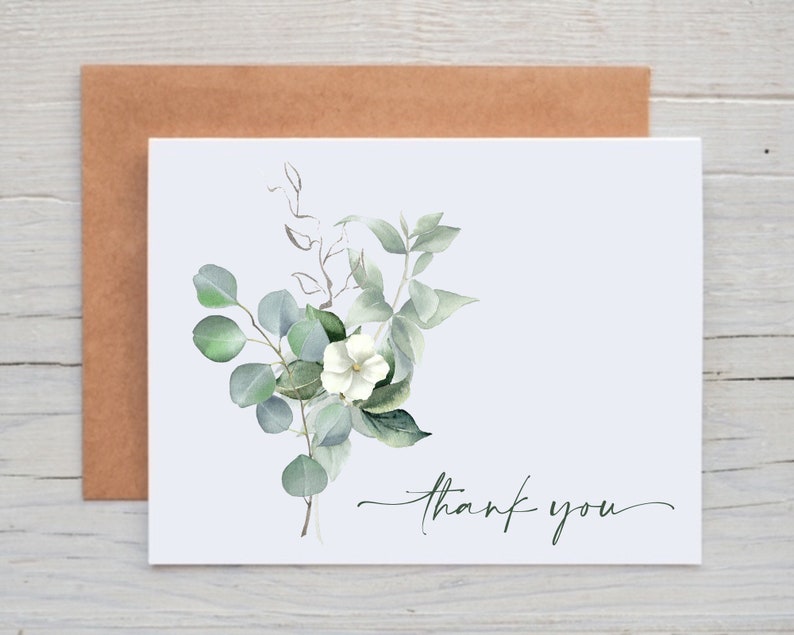 Eucalyptus Thank You Cards, Botanical Stationery, Blank Note Cards with Envelopes, Thank You Cards for Wedding, Minimalist Card image 1