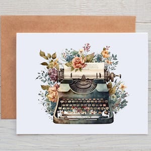 Vintage Typewriter Note Cards with Envelopes, Floral Antique Typewriter Card Pack, Small Gift for Writer, Vintage Stationery for Women