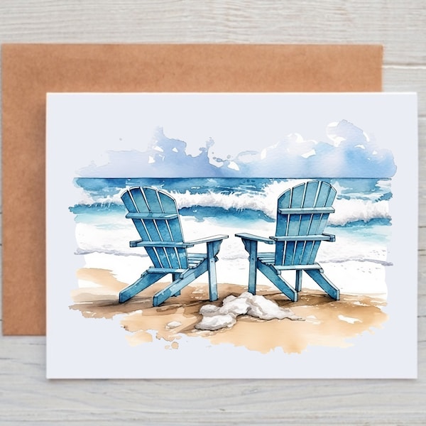 Watercolor Beach Notecards with Envelopes, Beach Stationery for Women, Summer Card Pack, Retirement Gift for Beach Lover