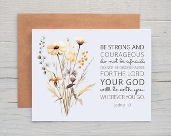 Joshua 1:9 Card, Christian Note Cards, Be Strong and Courageous Note Cards, Encouragement Card for Friend, Inspirational Card for Women