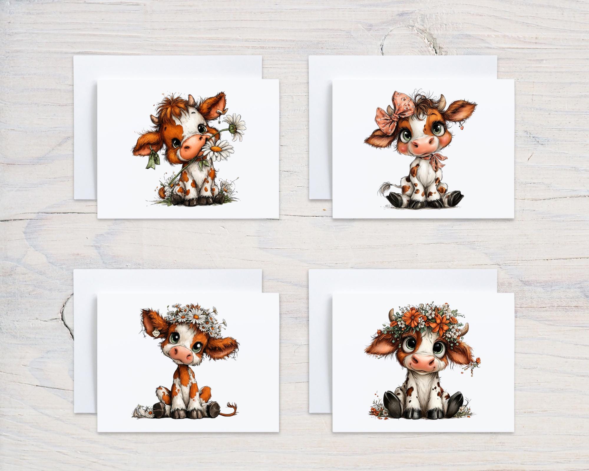 Cow Notes Cow Note Cards Variety Pack, Cow Stationery, Spring Note Cards ...