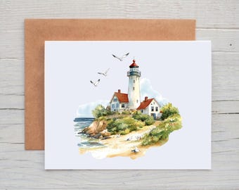 Lighthouse Note Cards with Envelopes, Summer Stationery for Women, Beach Card Pack, Retirement Gift for Beach Lover, Lighthouse Gifts