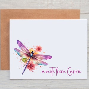 Personalized Dragonfly Note Cards with Envelopes, Custom Stationery For Girls, a note from card, Dragonfly Gift for Women, Dragonfly Card