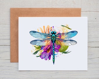 Watercolor Dragonfly Card Pack, Dragonfly Stationary with Envelopes, Dragonfly Gifts for Women, Insect Cards Blank Inside