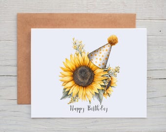 Sunflower Birthday Card Pack, Birthday Stationery with Flowers, Blank Birthday Cards with Envelopes, Pretty Birthday Card for Friend