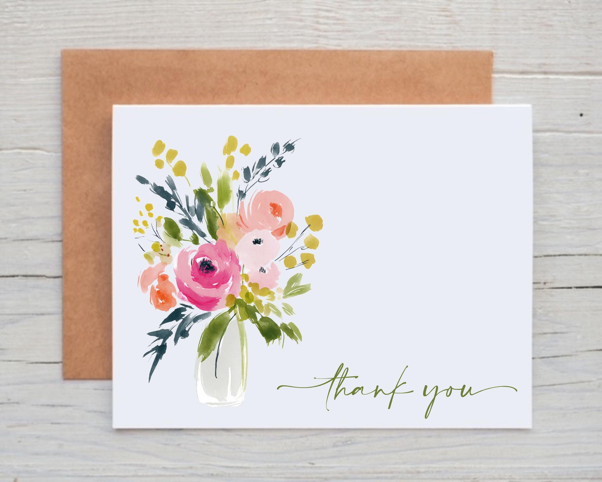 Floral Thank You Cards for Bridal Shower, Floral Thank You Notes for ...
