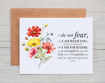 Isaiah 41:10 Card, Christian Note Cards, Encouragement Card for Friend, Floral Note Cards with Bible Verses, Inspirational Card for Women