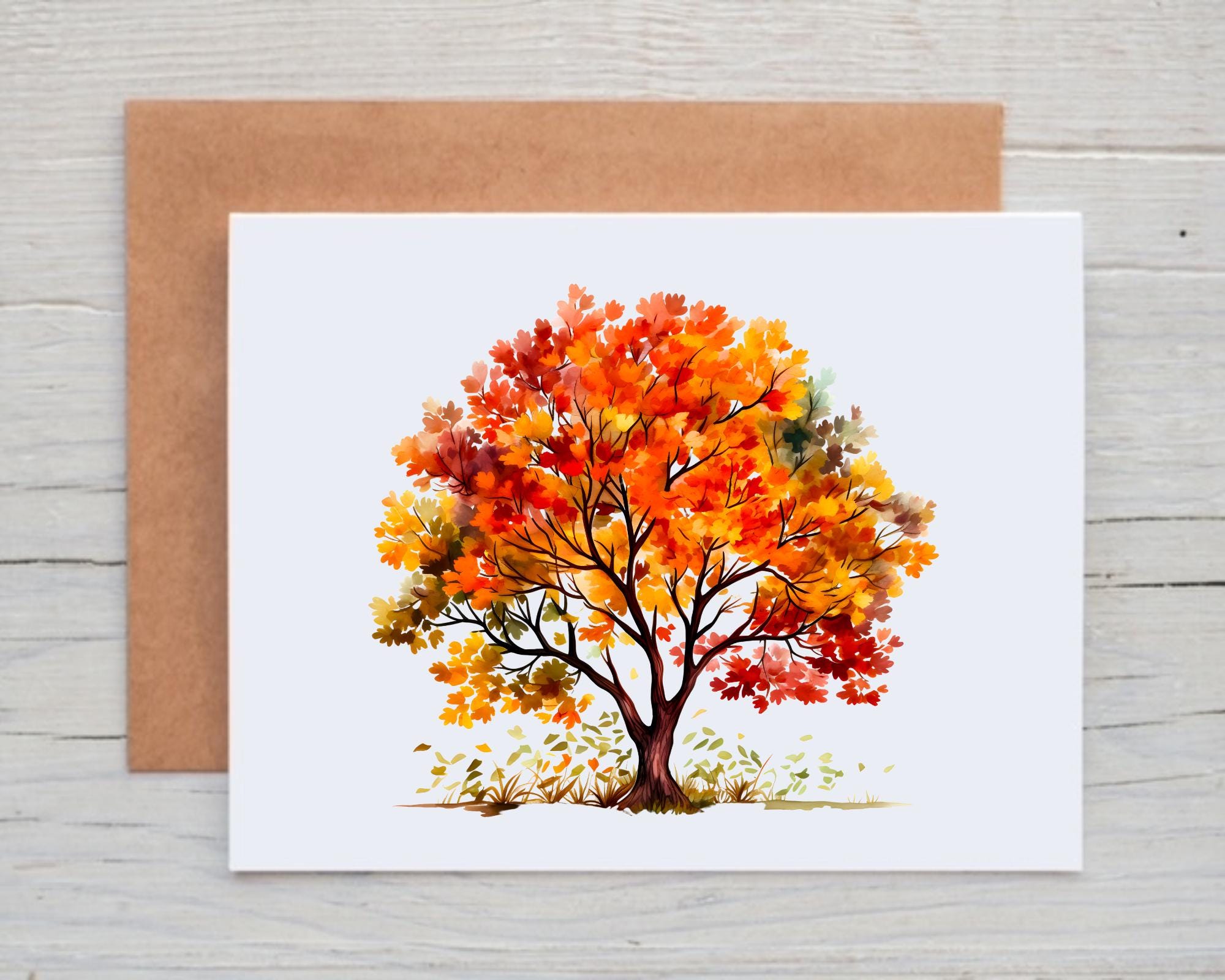 Watercolor Fall Tree Card Set, Fall Landscape Note Cards With Envelopes ...